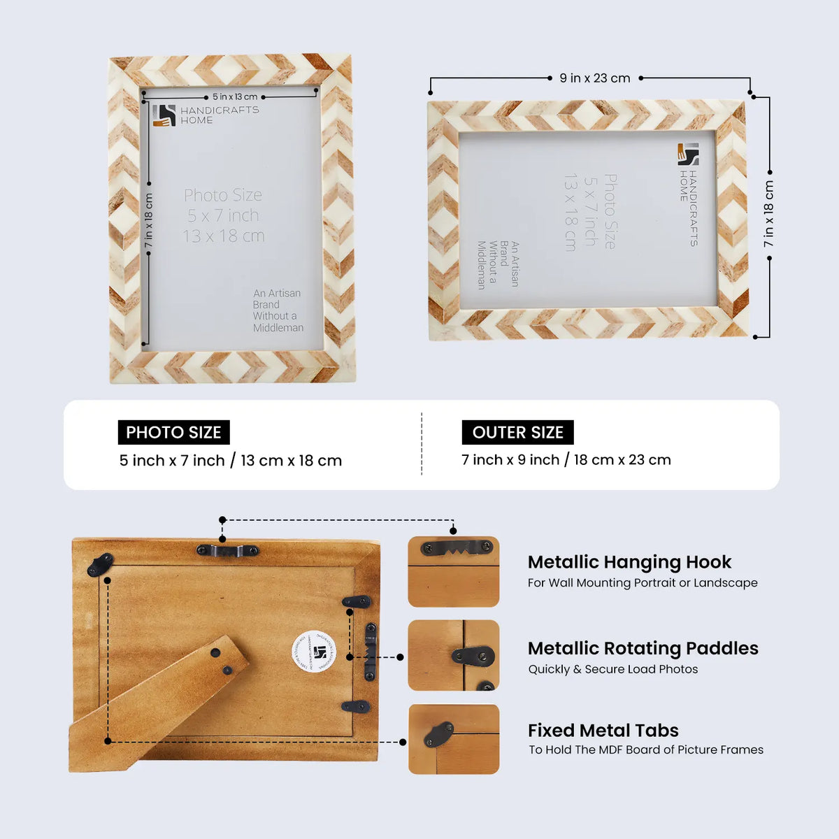TajCollection Brown Chevron Bone Inlay Picture Frame