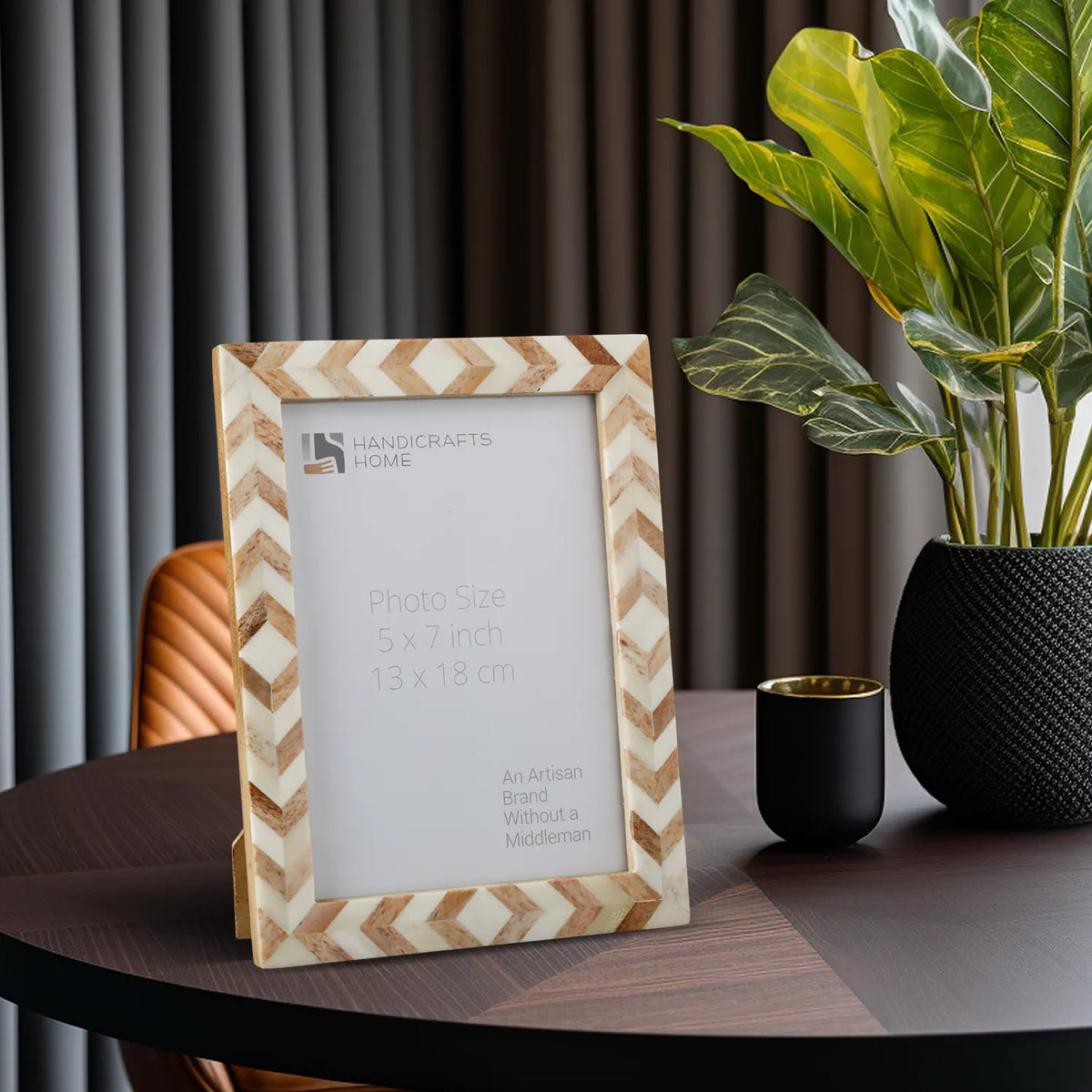 TajCollection Brown Chevron Bone Inlay Picture Frame