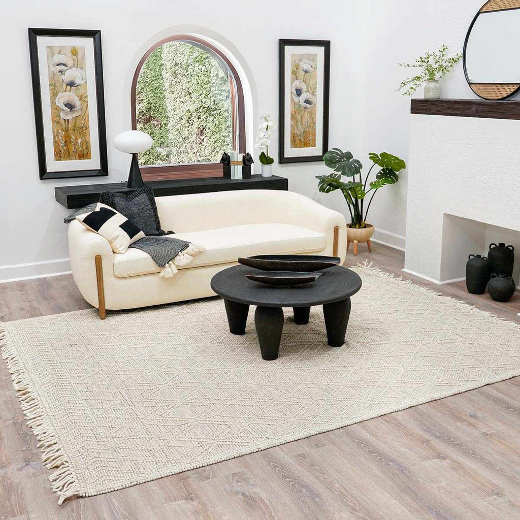 Ramsbury Ivory Black Handcrafted Wool Area Rug