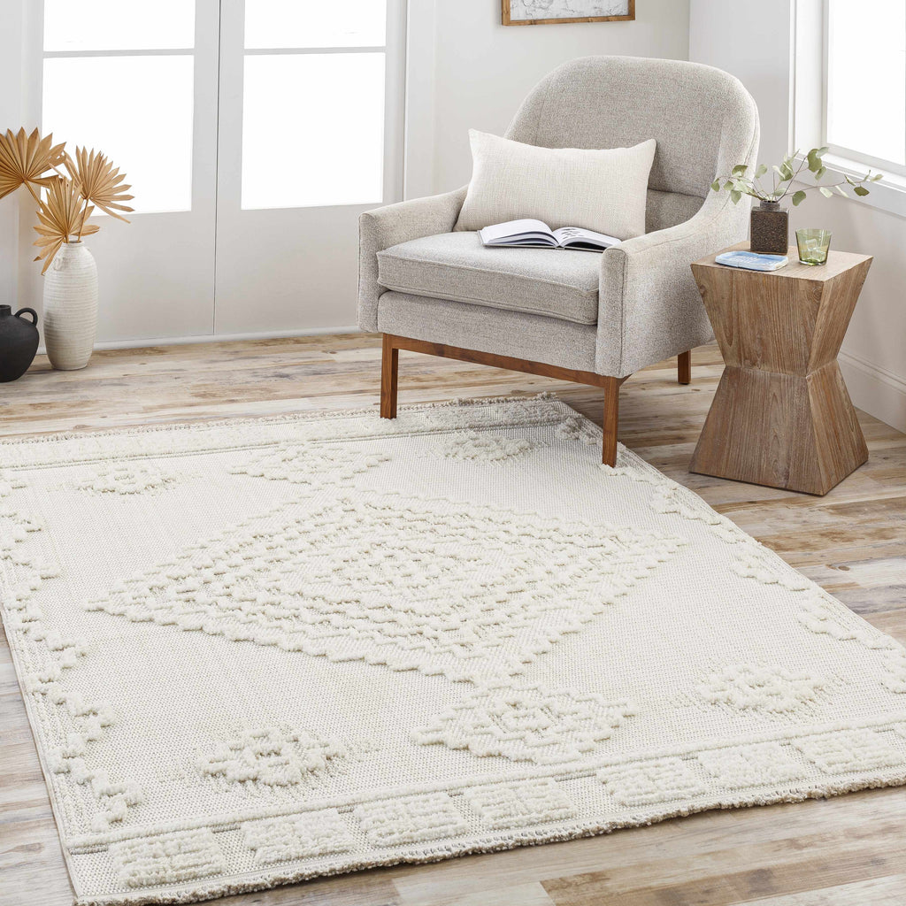 Rosales High Low Pile Elegant Soft Cream Handcrafted Rug