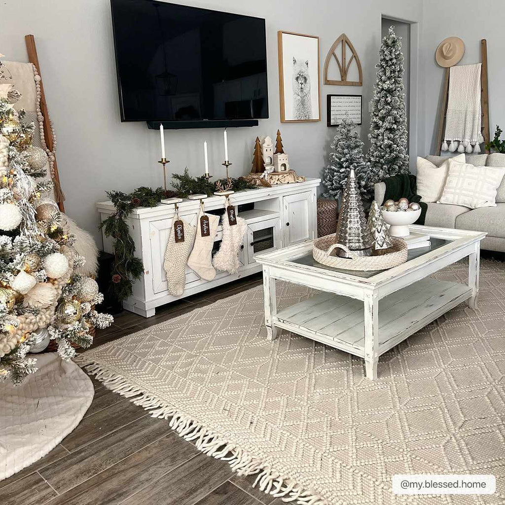 Ramsbury Trellis Weave Hand Woven Wool Blend Rug In Beige