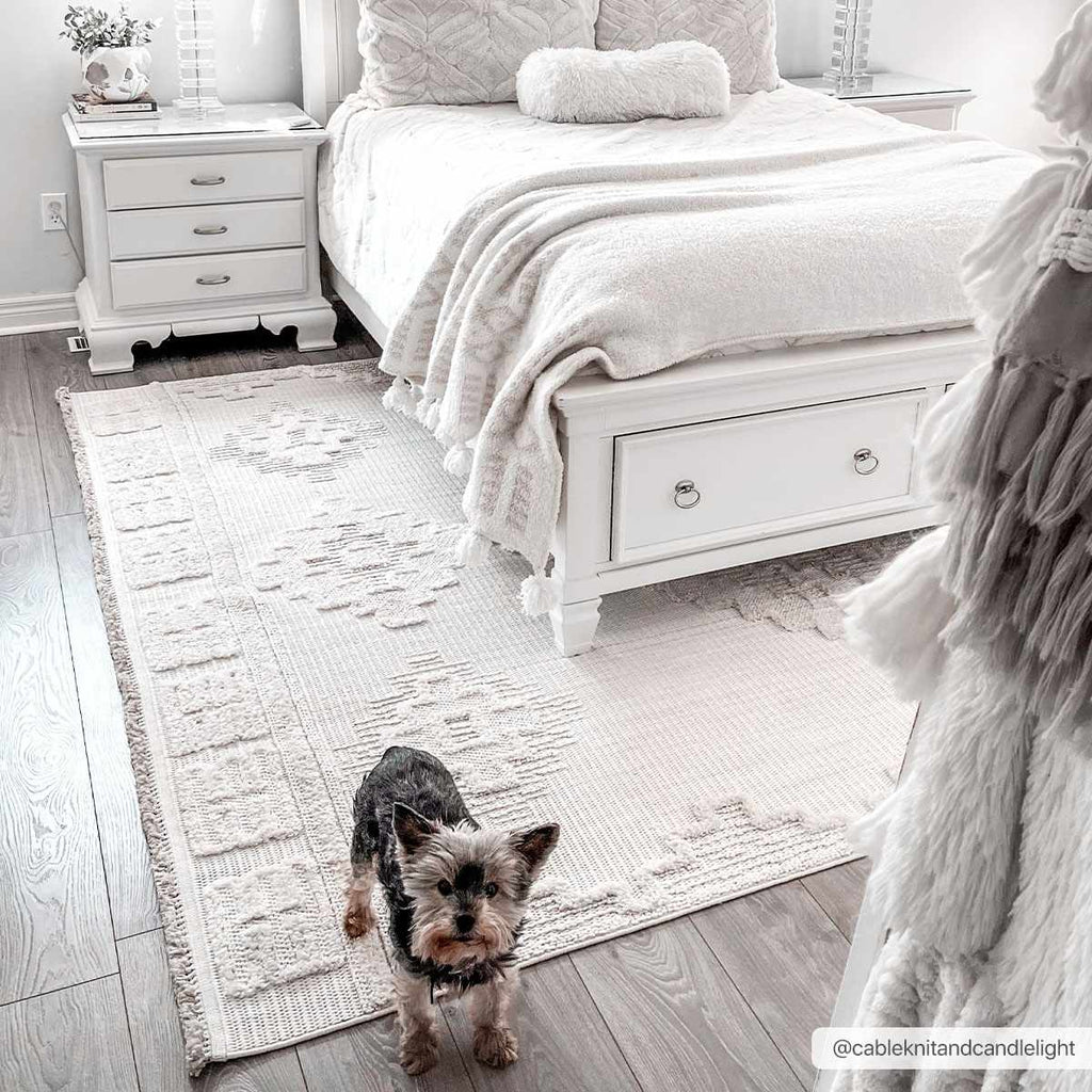 Rosales High Low Pile Elegant Soft Cream Handcrafted Rug