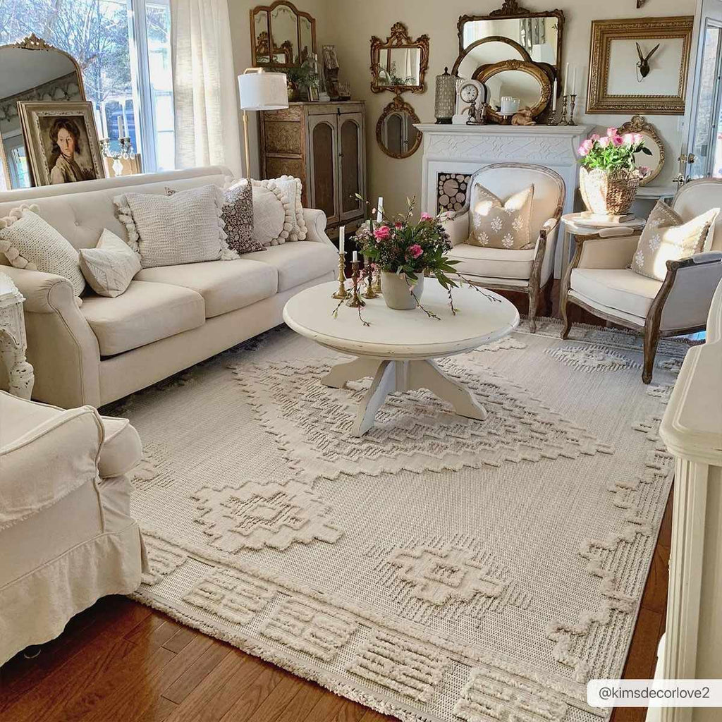 Rosales High Low Pile Elegant Soft Cream Handcrafted Rug