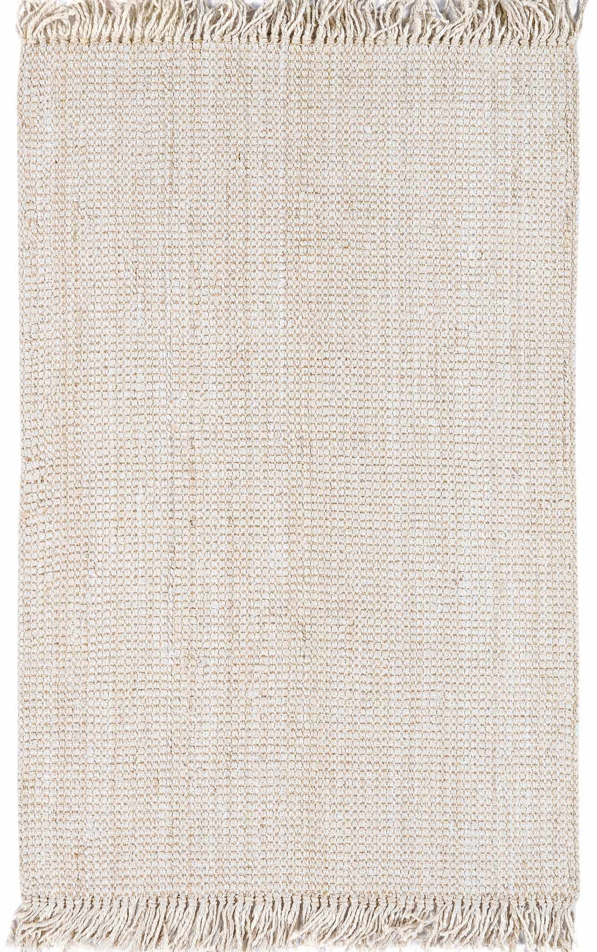 Senneterre Hand Woven Bleached Jute Rug With Tassel Fringe