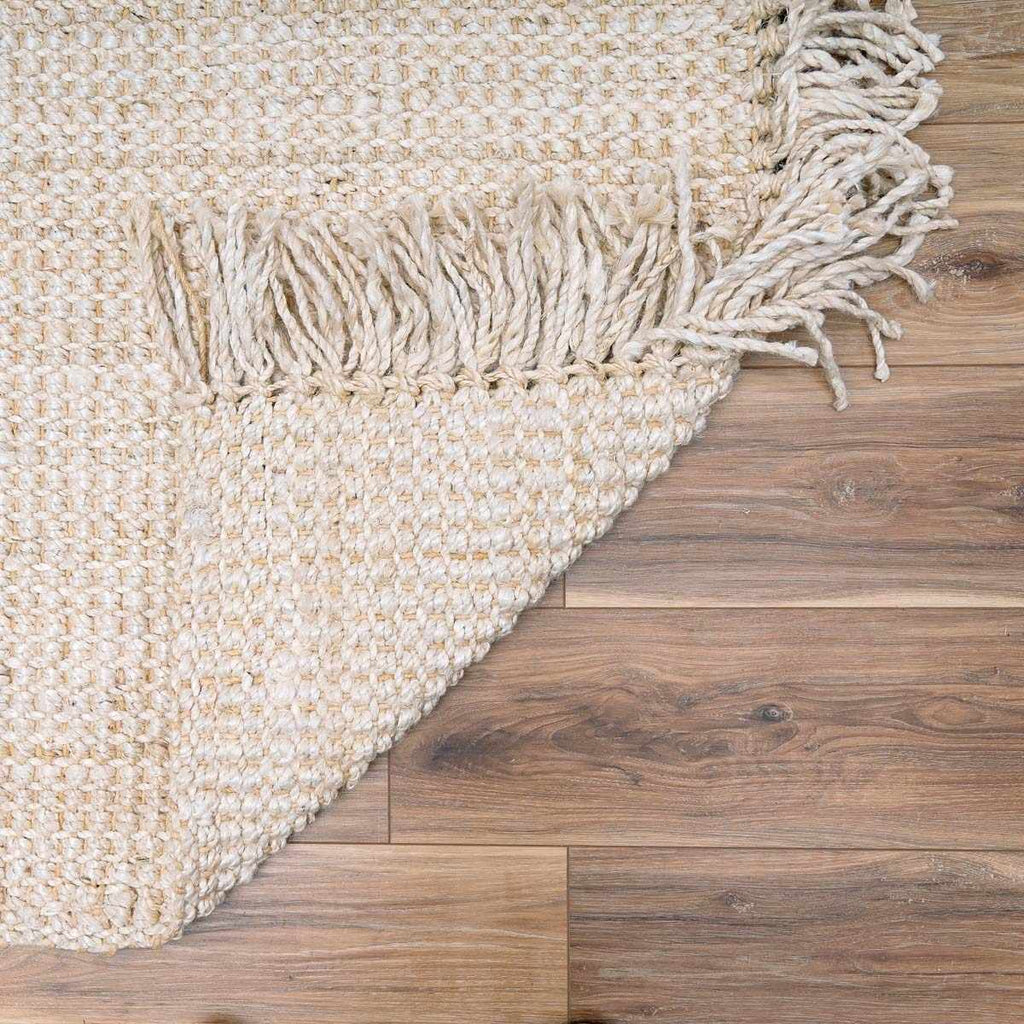 Senneterre Hand Woven Bleached Jute Rug With Tassel Fringe