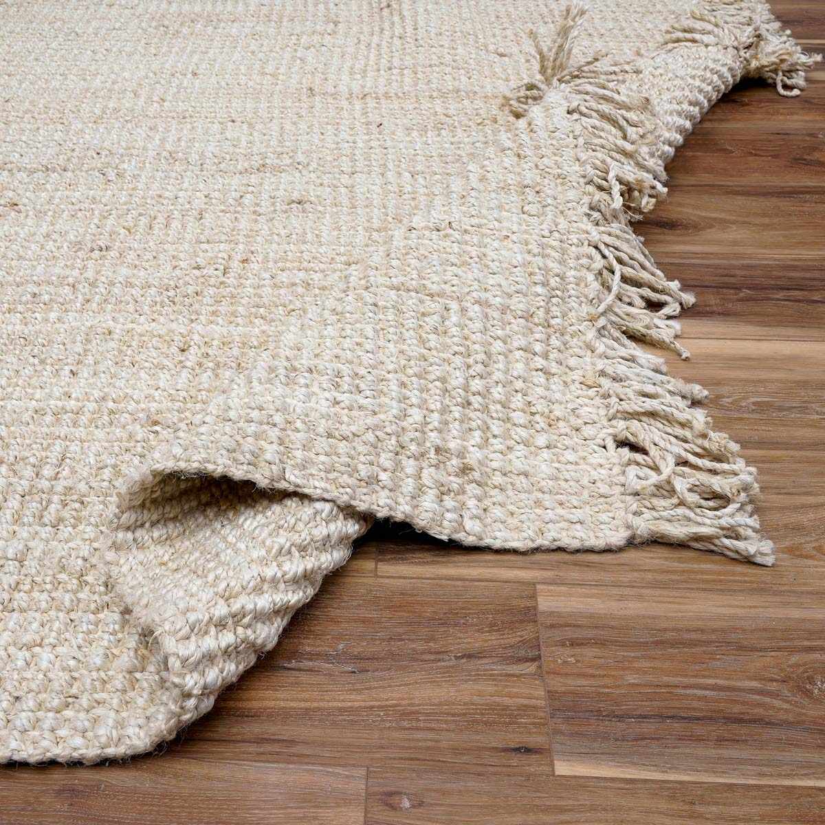 Senneterre Hand Woven Bleached Jute Rug With Tassel Fringe