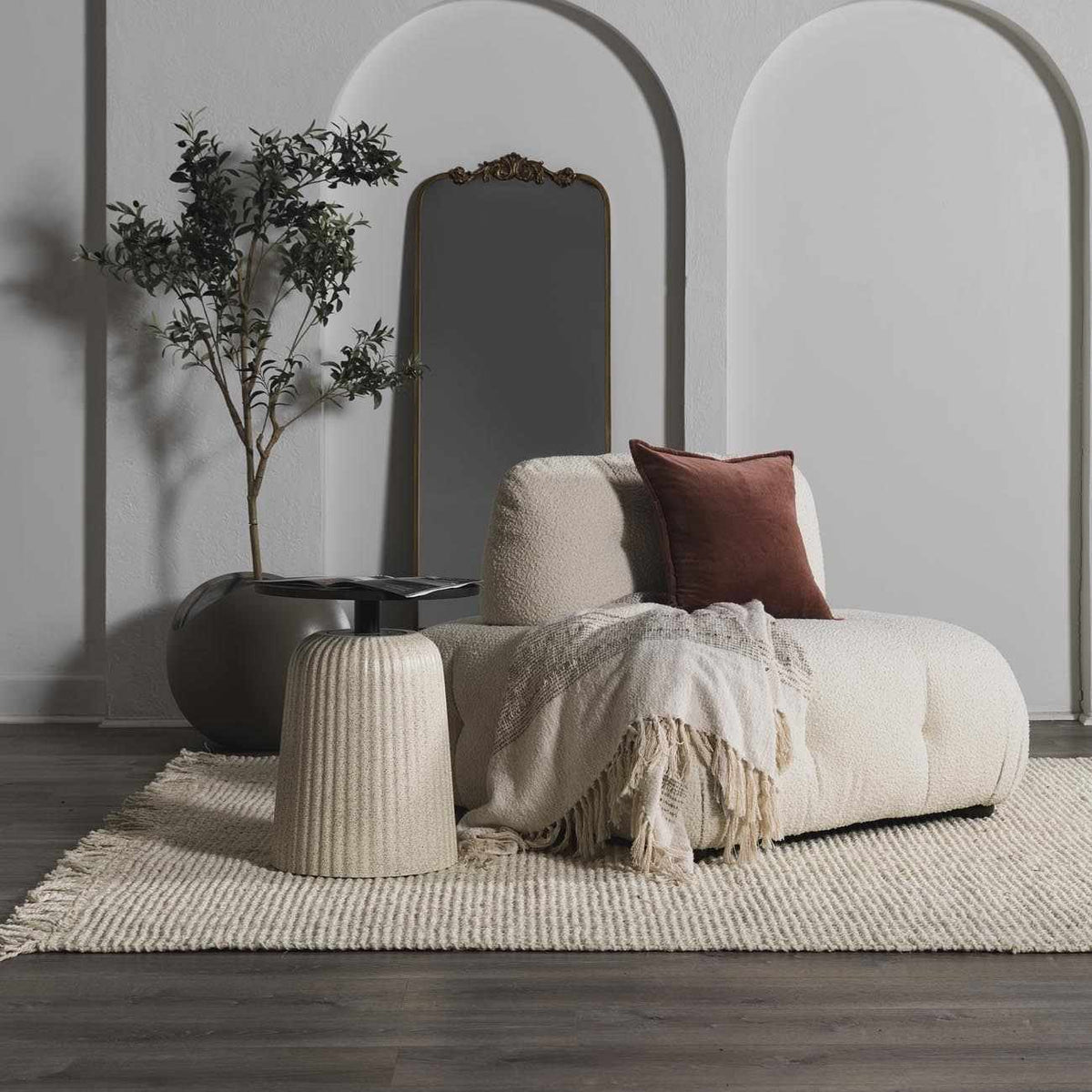 Senneterre Hand Woven Bleached Jute Rug With Tassel Fringe