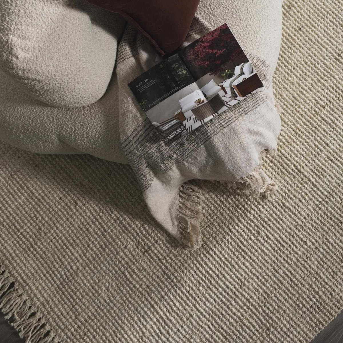 Senneterre Hand Woven Bleached Jute Rug With Tassel Fringe