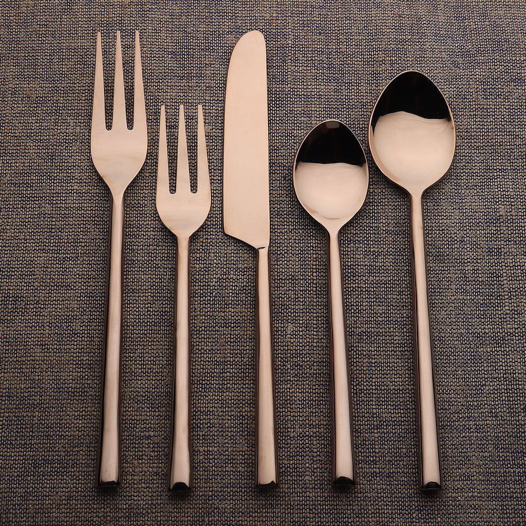Sundance 5-Piece PVD Square Handle Stainless Steel Flatware Set
