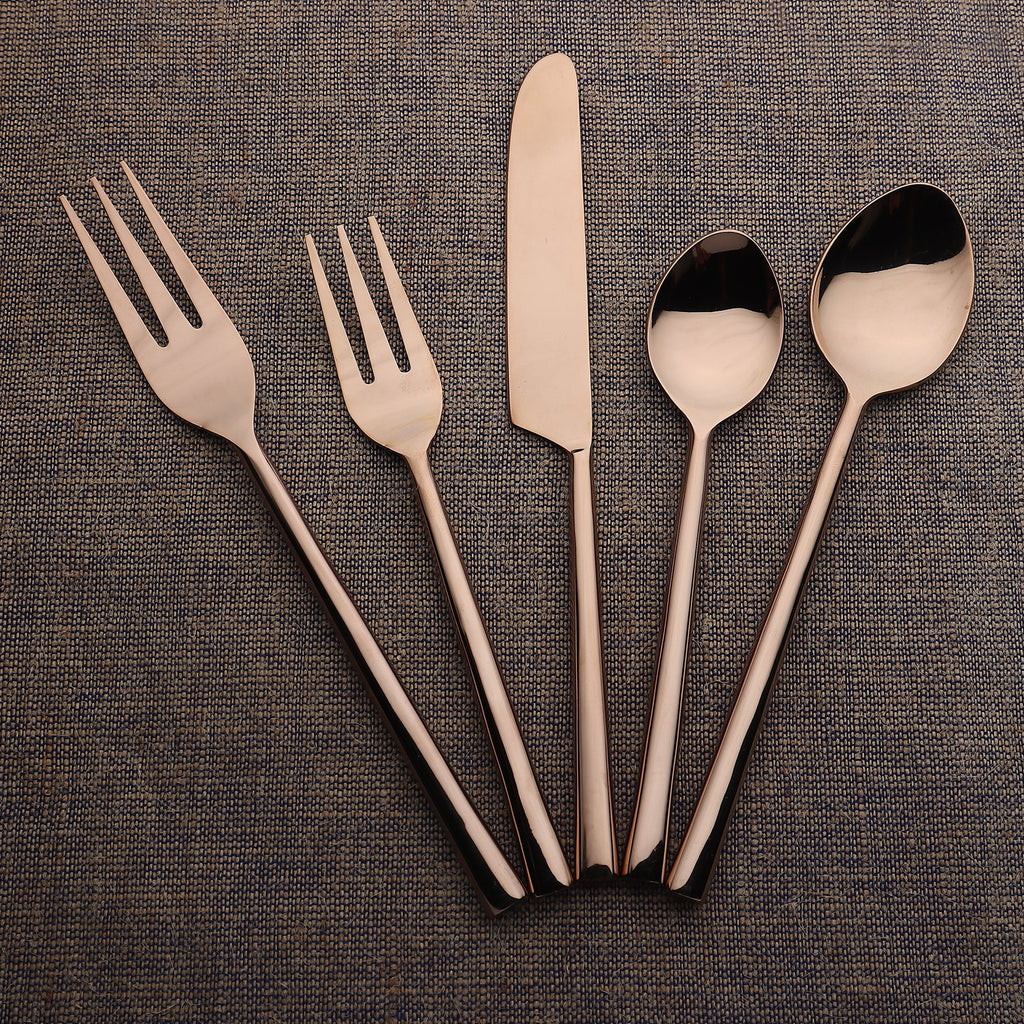 Sundance 5-Piece PVD Square Handle Stainless Steel Flatware Set