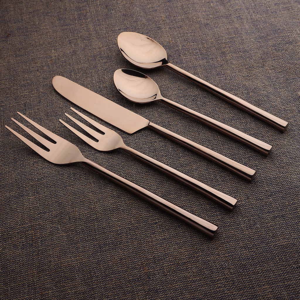 Sundance 5-Piece PVD Square Handle Stainless Steel Flatware Set