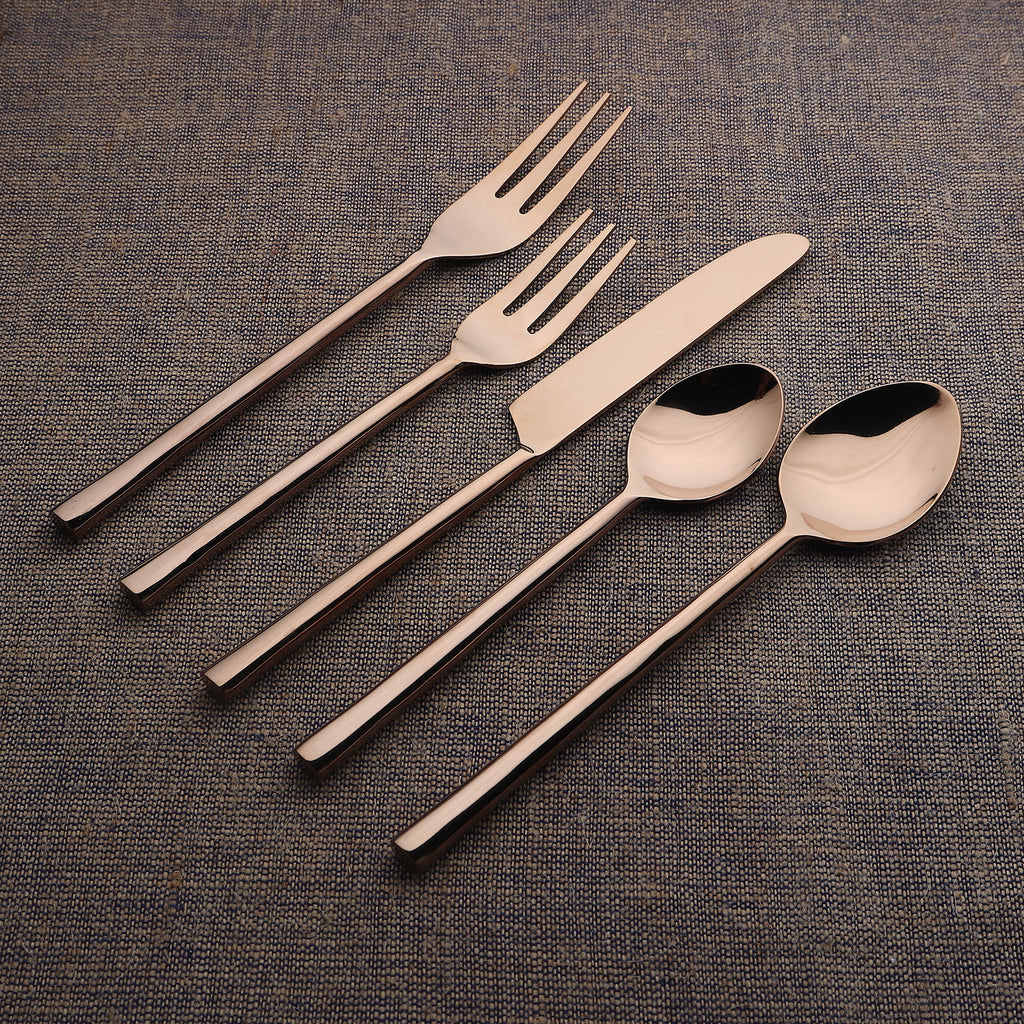 Sundance 5-Piece PVD Square Handle Stainless Steel Flatware Set