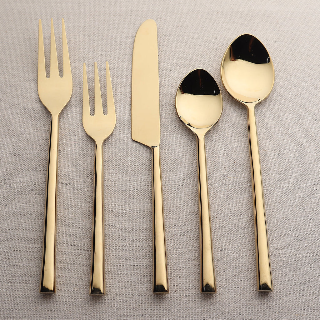 Sundance 5-Piece PVD Square Handle Stainless Steel Flatware Set