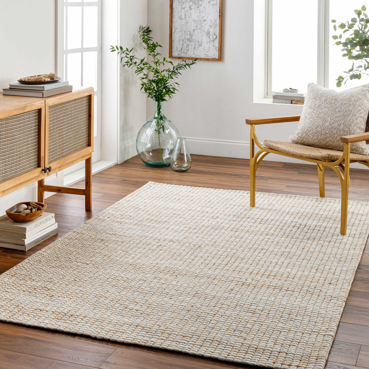 Riki Cream Jute Wool Blend Rug For Modern Interiors