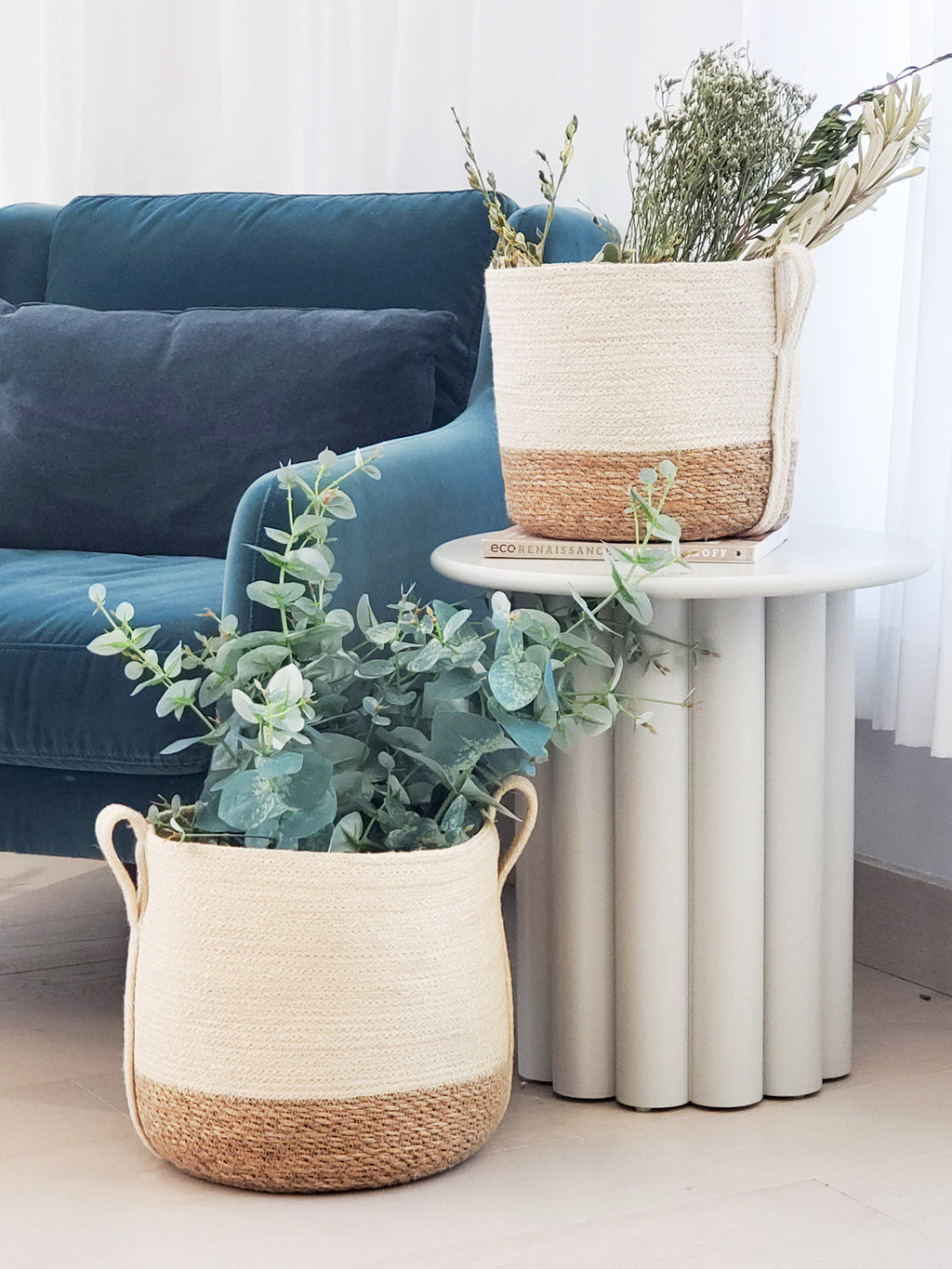 Korissa Natural Handwoven Jute And Seagrass Savar Basket
