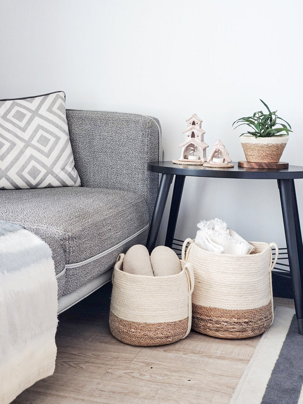 Korissa Natural Handwoven Jute And Seagrass Savar Basket