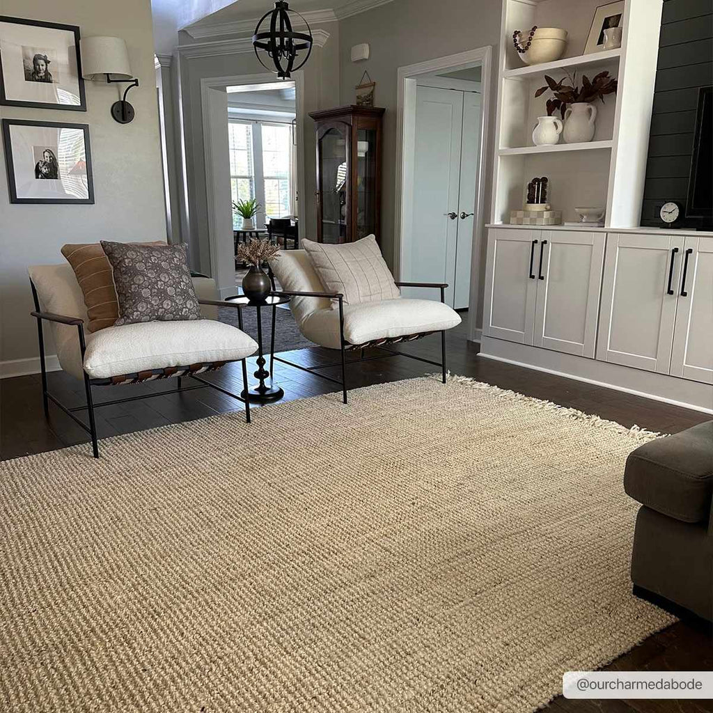 Senneterre Hand Woven Bleached Jute Rug With Tassel Fringe