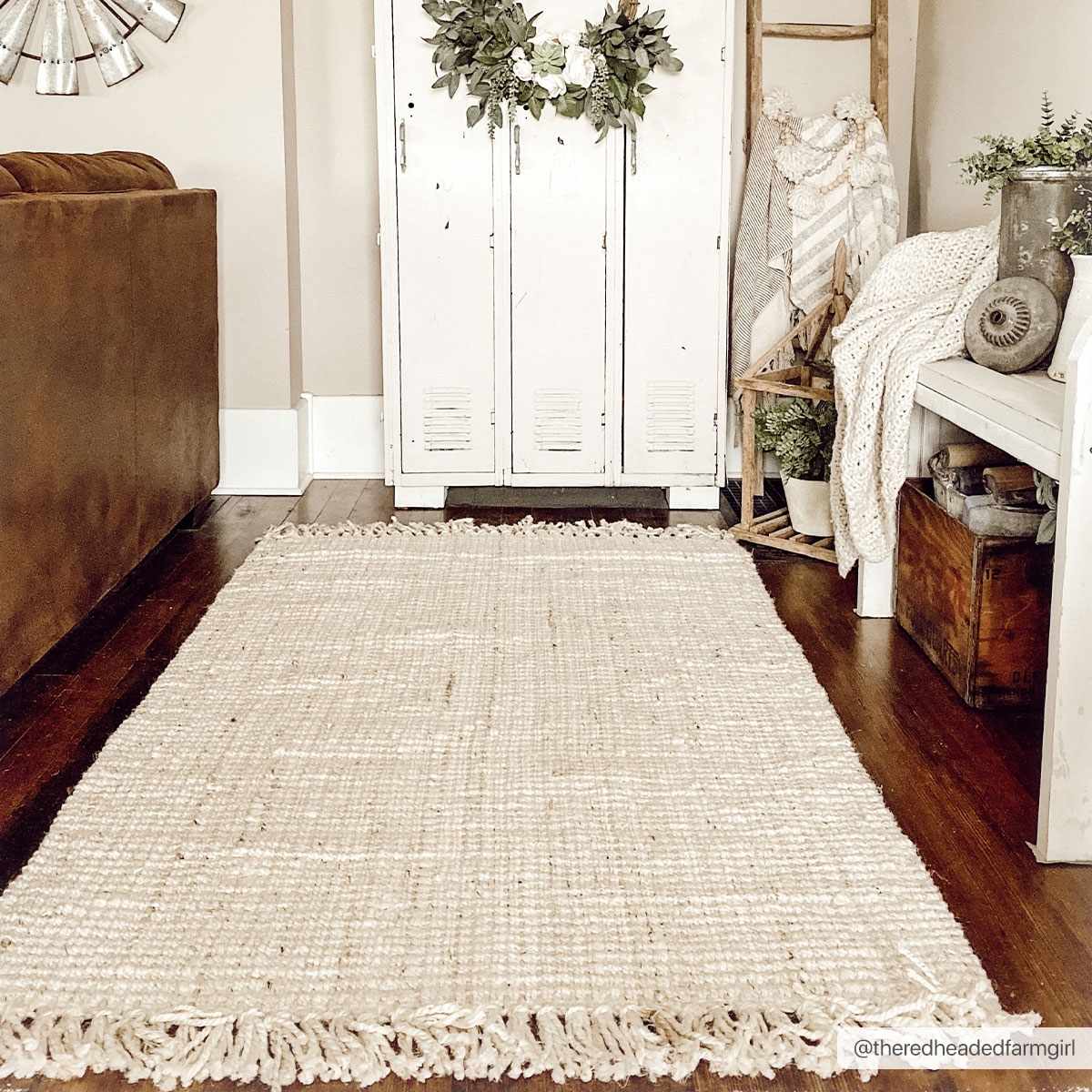 Senneterre Hand Woven Bleached Jute Rug With Tassel Fringe