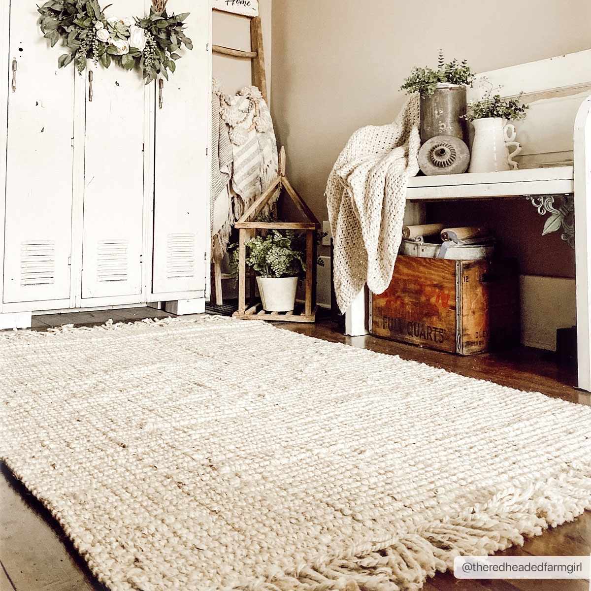 Senneterre Hand Woven Bleached Jute Rug With Tassel Fringe