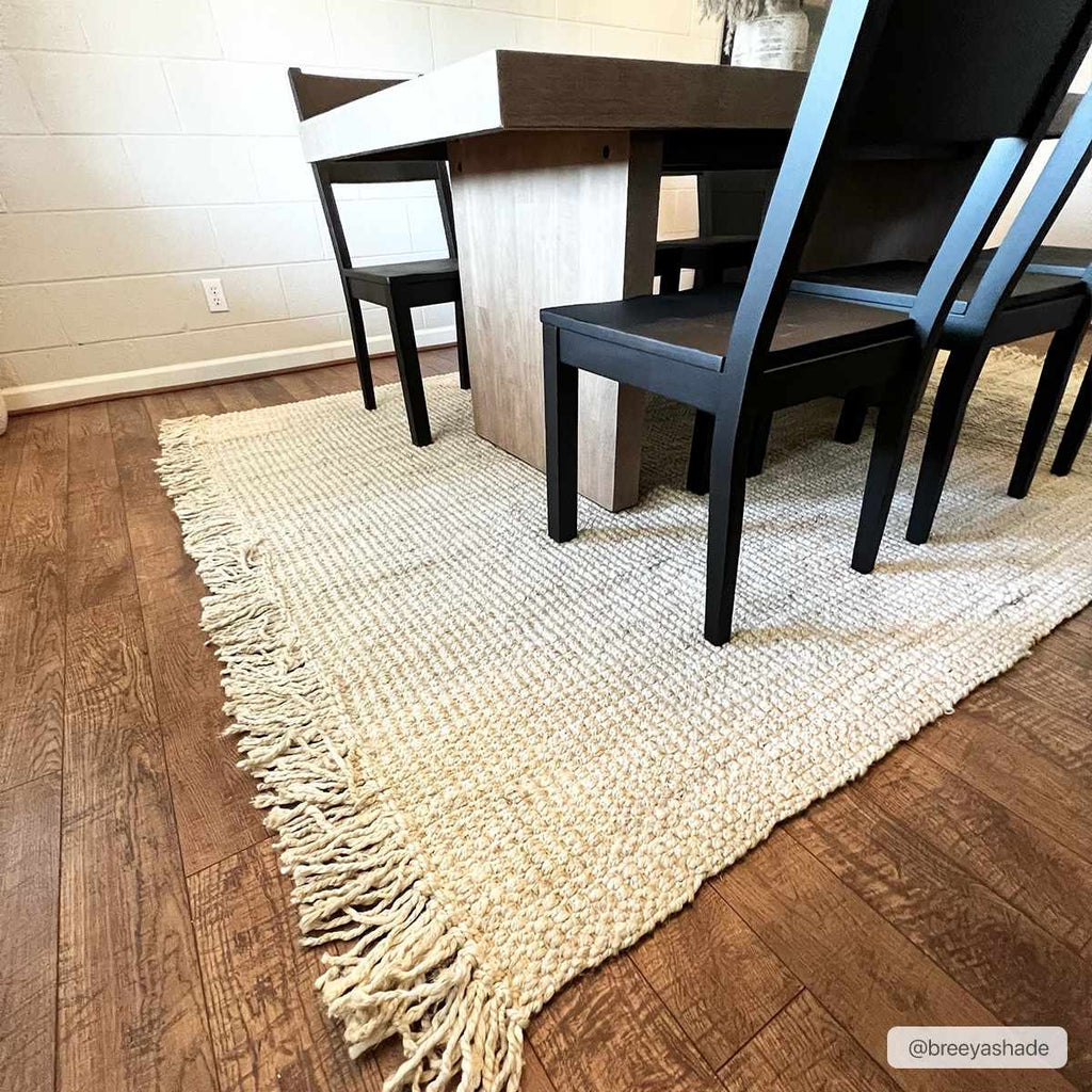 Senneterre Hand Woven Bleached Jute Rug With Tassel Fringe