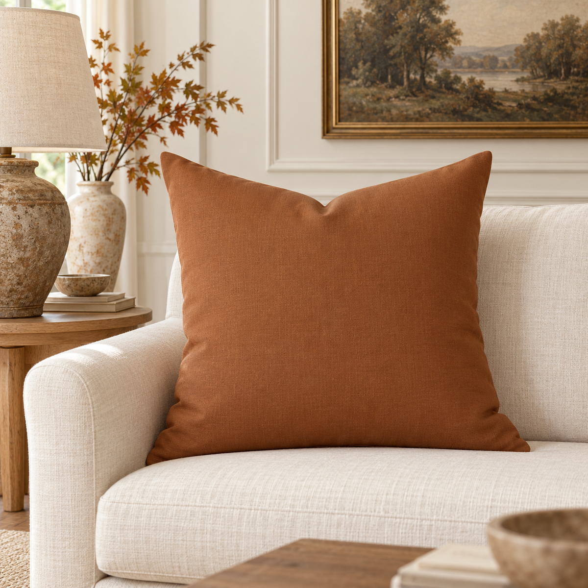 Lilyvale Autumn Terracotta 22×22 Fall Throw Pillow Cover