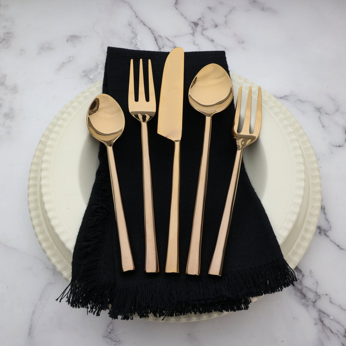 Sundance 5-Piece PVD Square Handle Stainless Steel Flatware Set