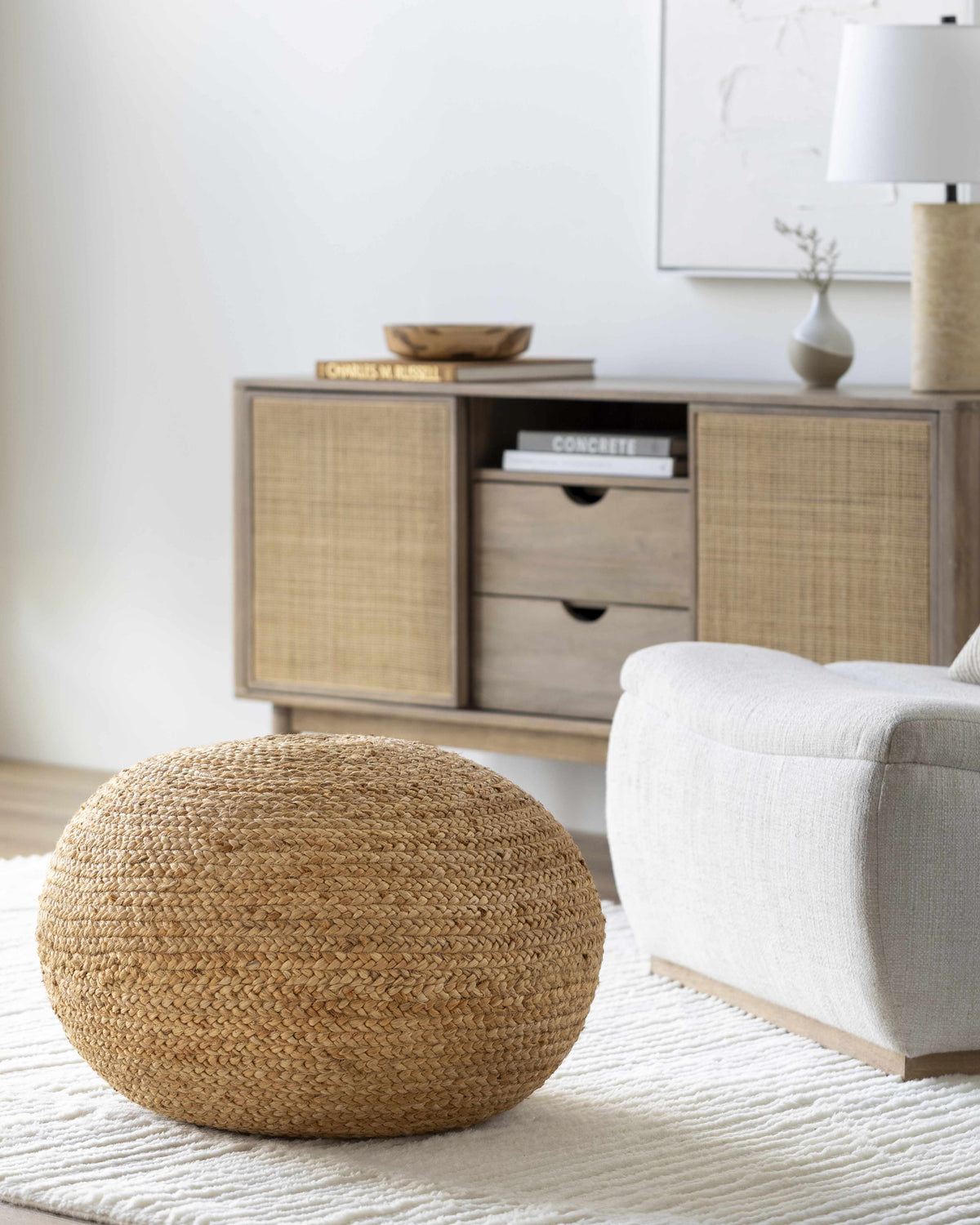 Aurelia Knitted Jute Pouf With Firm Polybead Fill In Tan