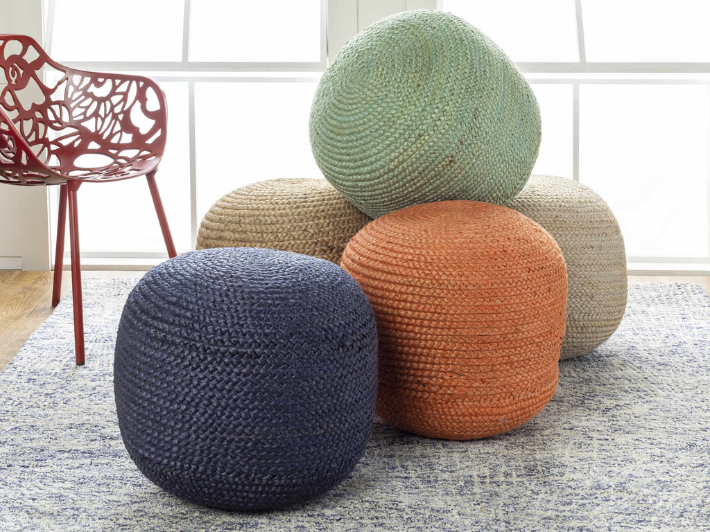 Kaumakani Warm Peach Knitted Jute Pouf With Polybead Fill