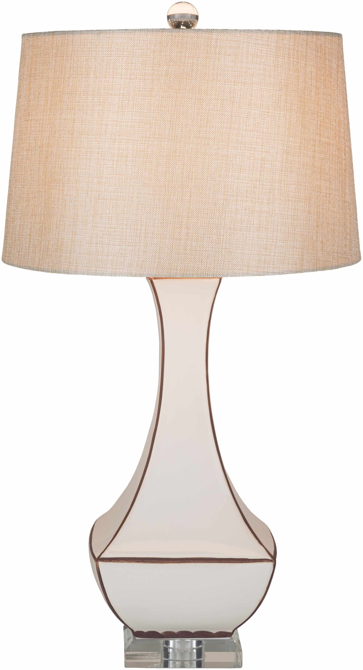 Tuka Tan Ceramic Table Lamp with Clear Crystal Base and Ivory Shade