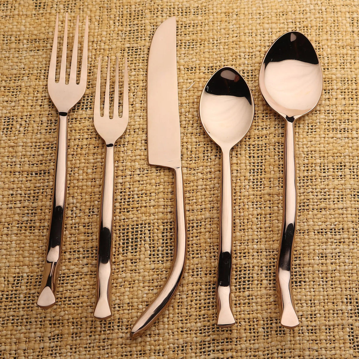 Twig PVD 5 Piece Flatware Set With Elegant Curved Handles