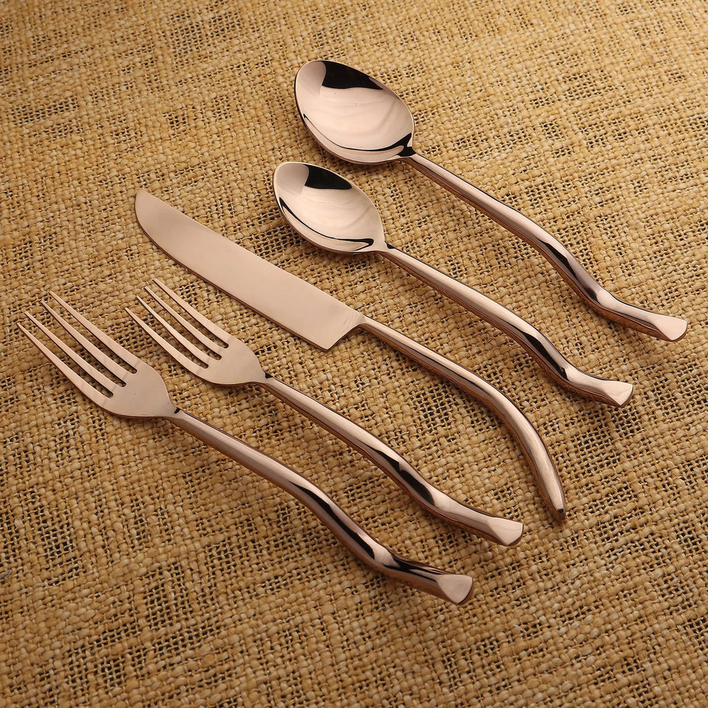 Twig PVD 5 Piece Flatware Set With Elegant Curved Handles