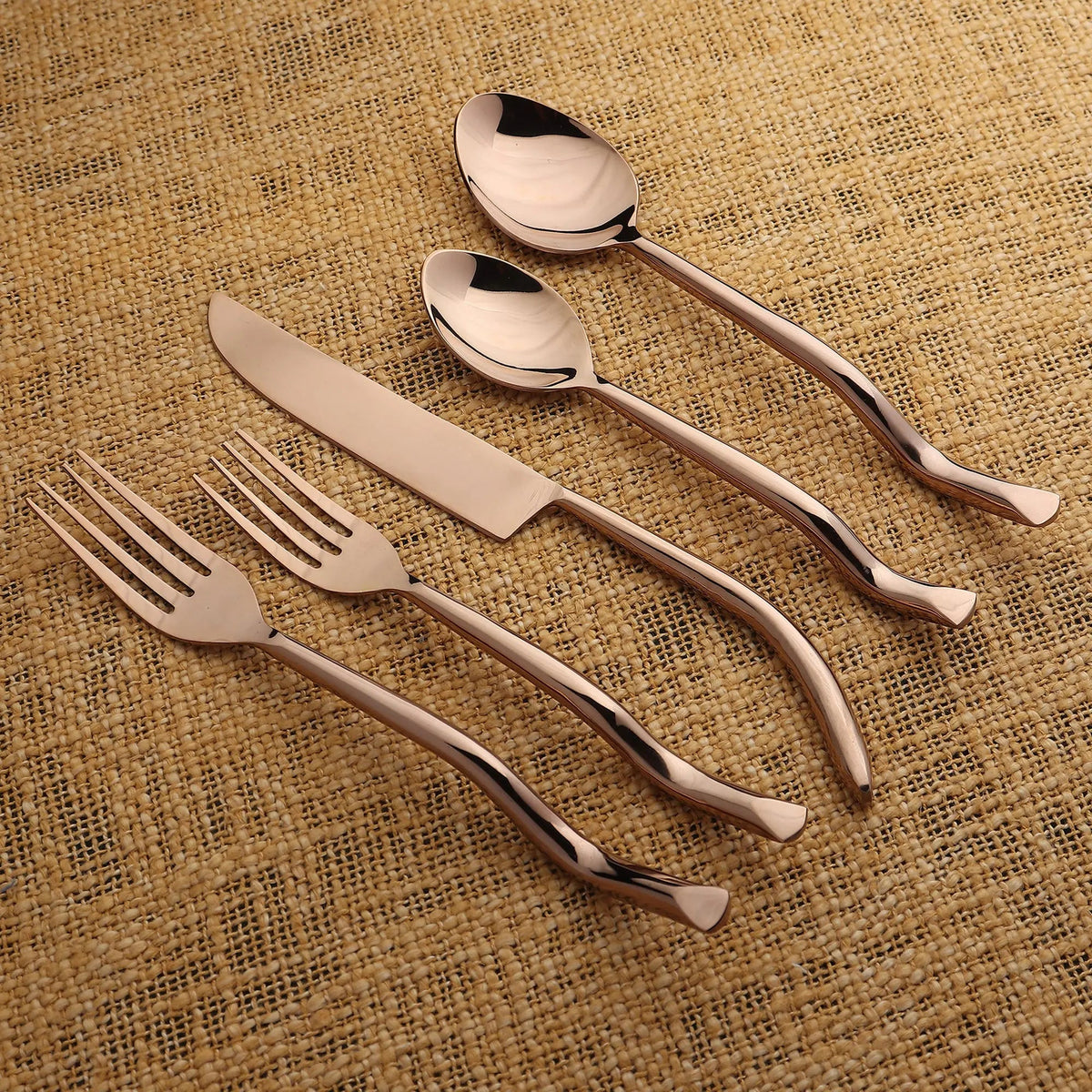 Twig PVD 5 Piece Flatware Set With Elegant Curved Handles