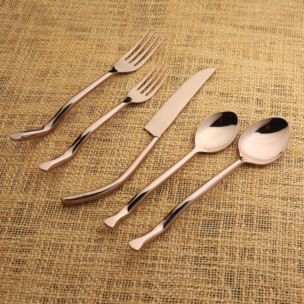 Twig PVD 5 Piece Flatware Set With Elegant Curved Handles