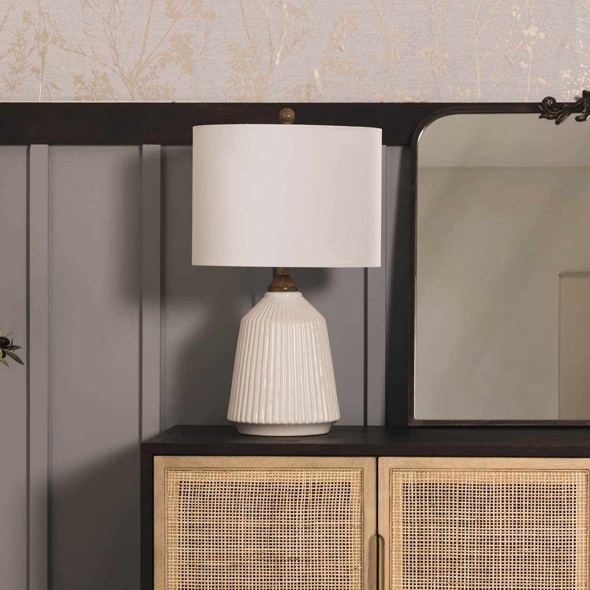 Tramutola White Ceramic Table Lamp With Linen Lampshade