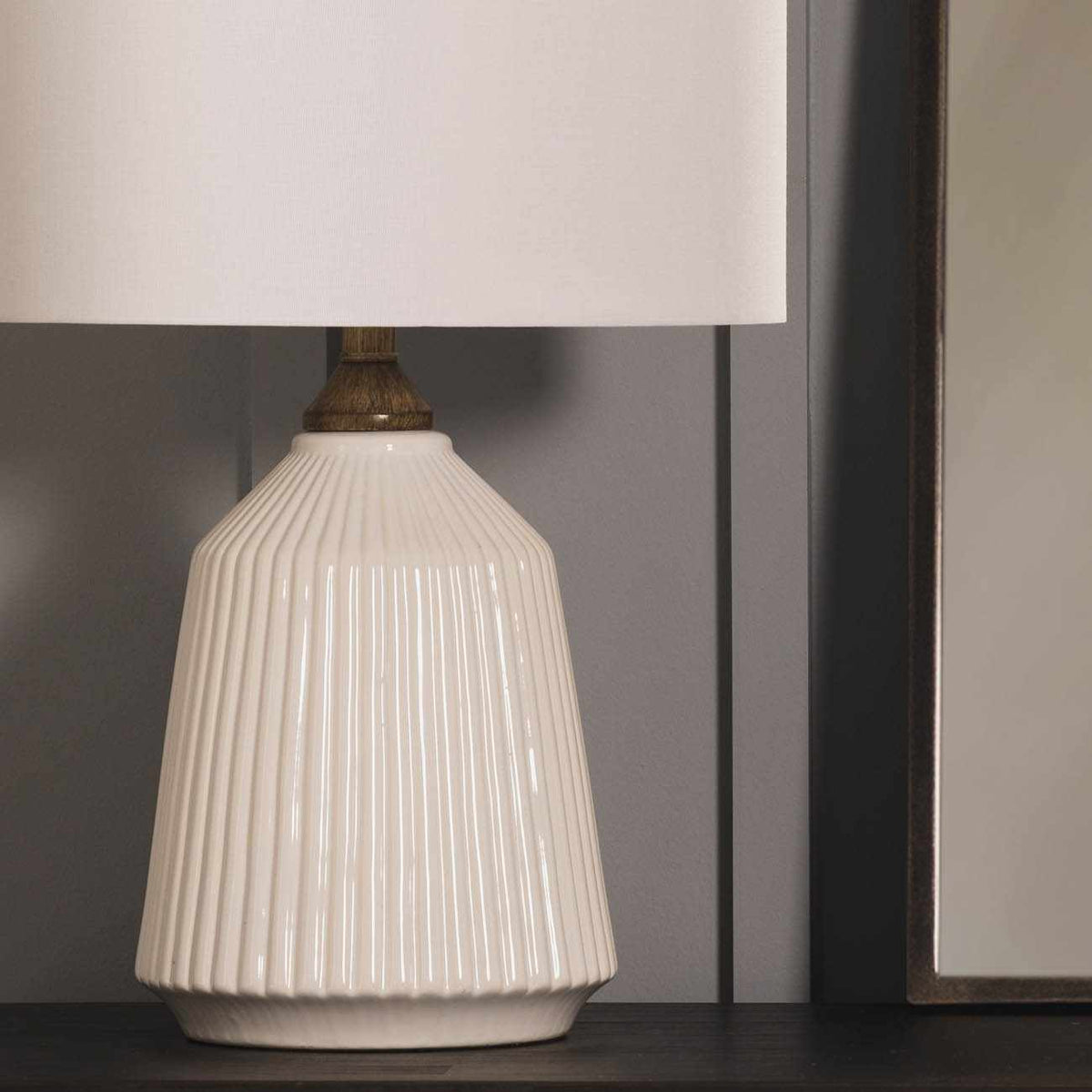 Tramutola White Ceramic Table Lamp With Linen Lampshade