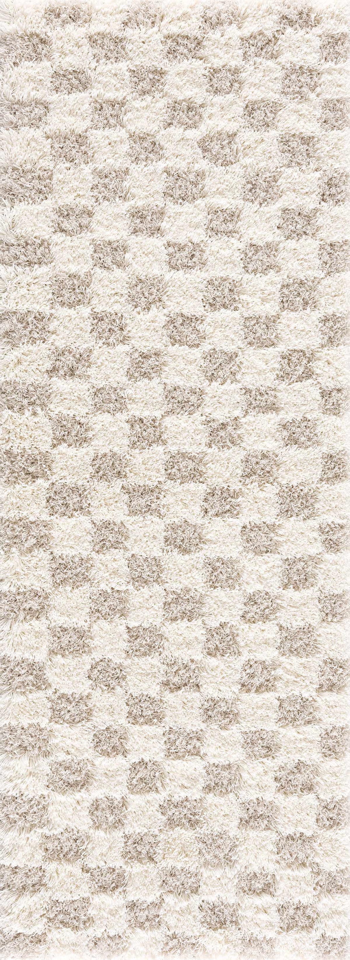 Atira 2 Inch Plush Pile Checkered Light Brown Area Rug