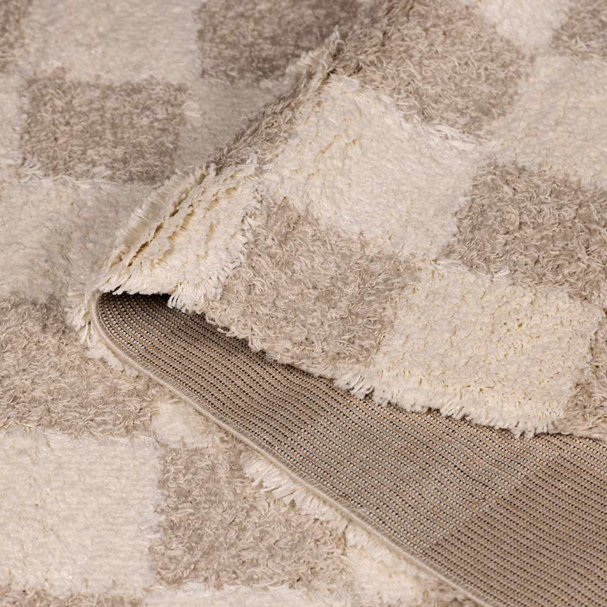 Atira 2 Inch Plush Pile Checkered Light Brown Area Rug