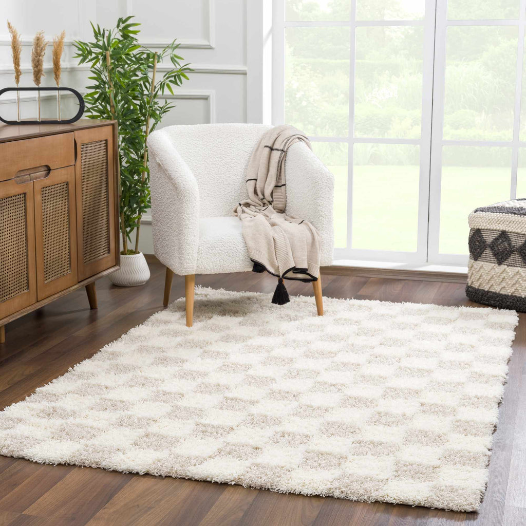 Atira 2 Inch Plush Pile Checkered Light Brown Area Rug