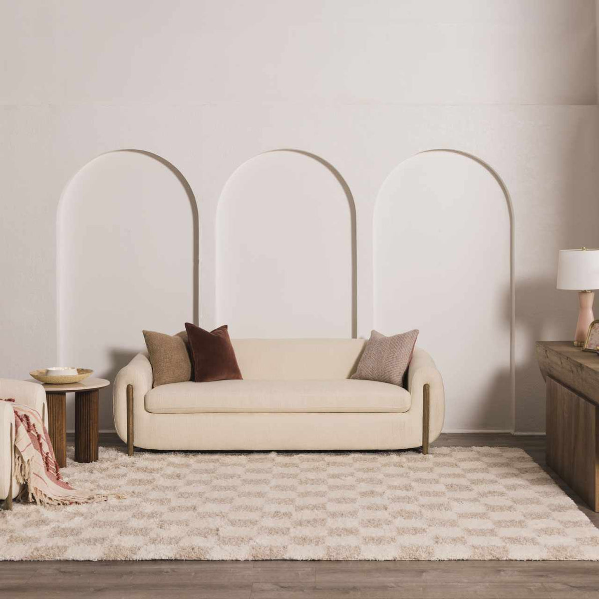 Atira 2 Inch Plush Pile Checkered Light Brown Area Rug