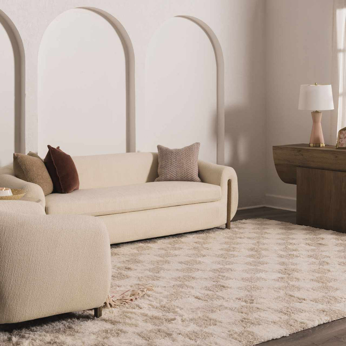Atira 2 Inch Plush Pile Checkered Light Brown Area Rug