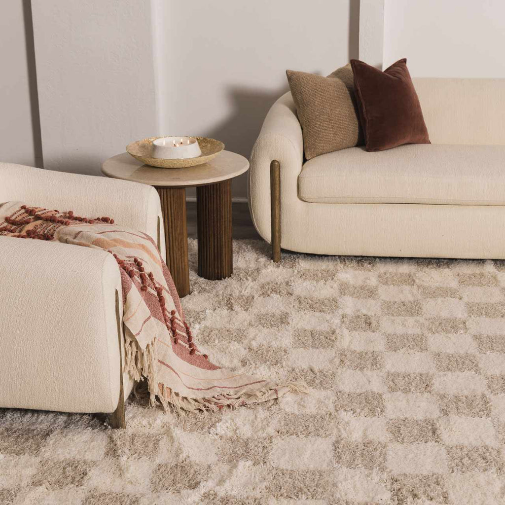 Atira 2 Inch Plush Pile Checkered Light Brown Area Rug