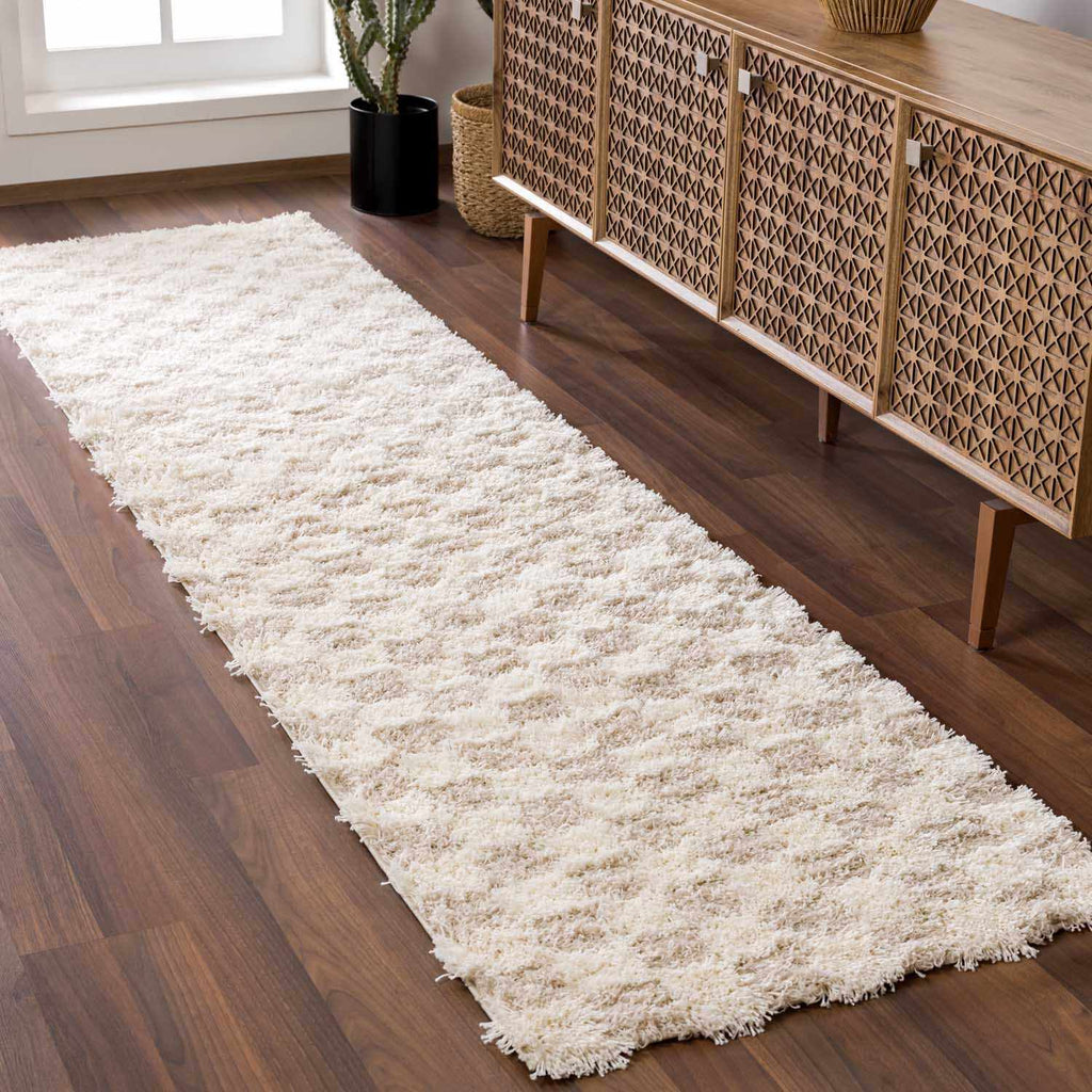 Atira 2 Inch Plush Pile Checkered Light Brown Area Rug