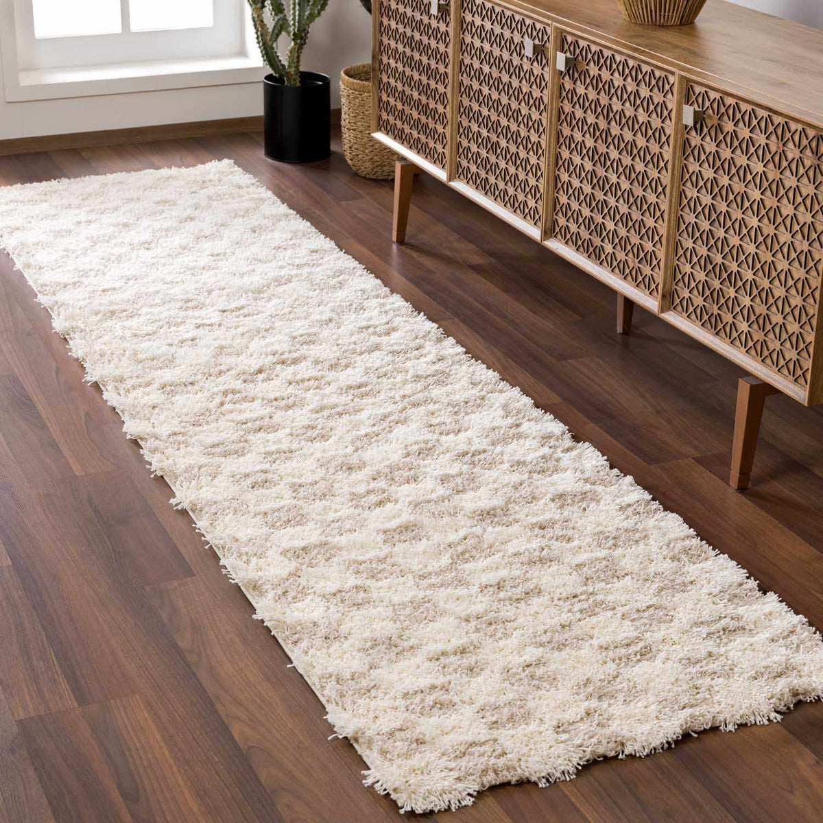 Atira 2 Inch Plush Pile Checkered Light Brown Area Rug