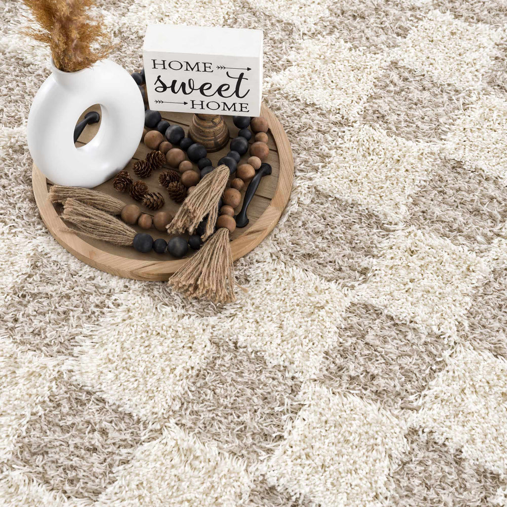 Atira 2 Inch Plush Pile Checkered Light Brown Area Rug