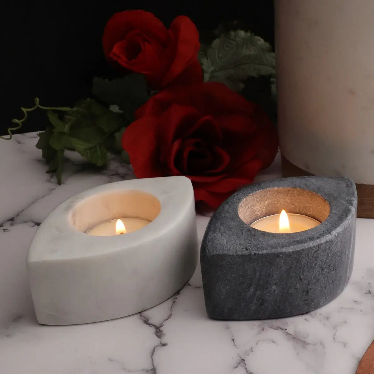 Celeste Blossom Handcrafted Marble Tea Light Holders Duo