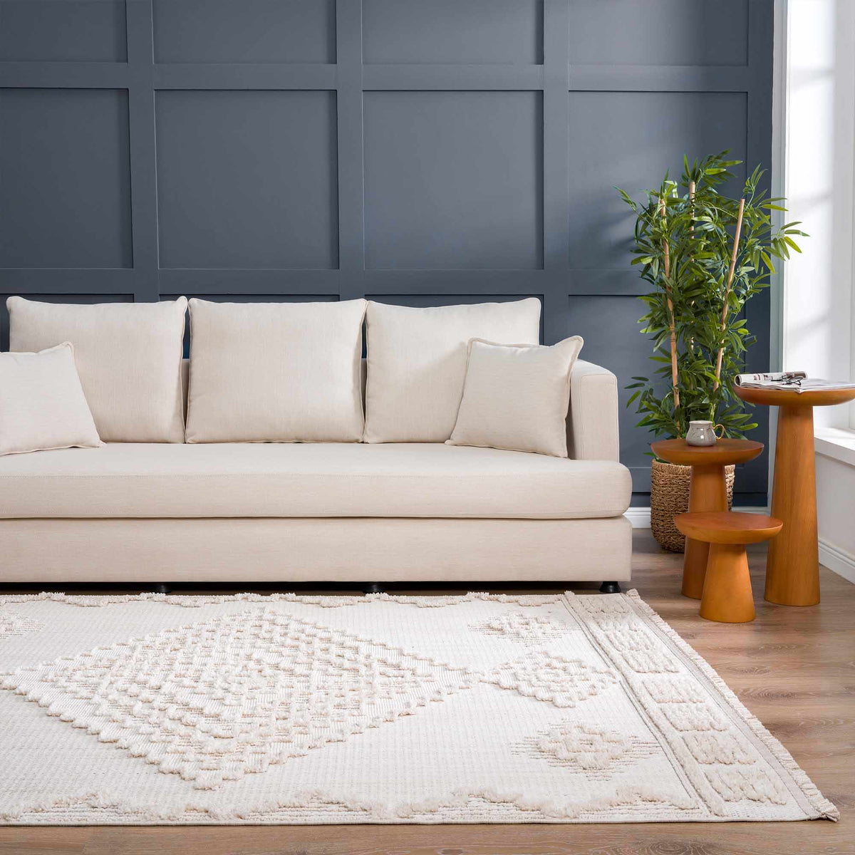 Rosales High Low Pile Elegant Soft Cream Handcrafted Rug
