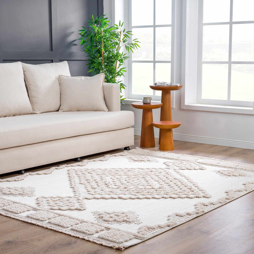 Rosales High Low Pile Elegant Soft Cream Handcrafted Rug