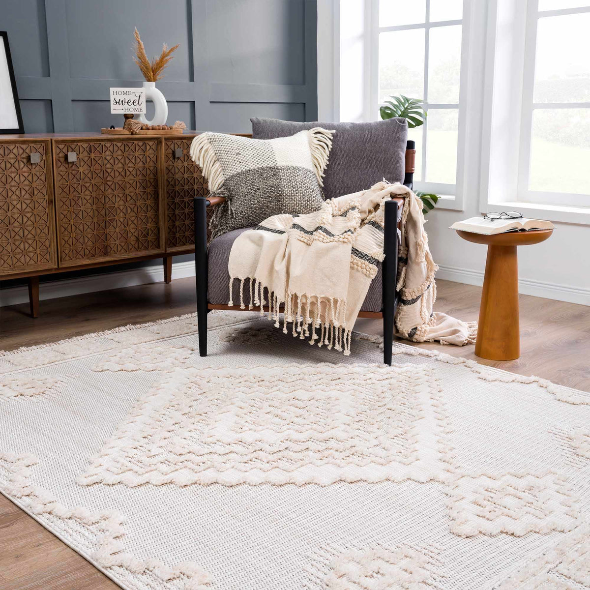 Rosales High Low Pile Elegant Soft Cream Handcrafted Rug