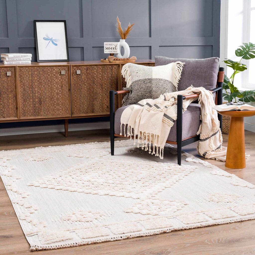 Rosales High Low Pile Elegant Soft Cream Handcrafted Rug