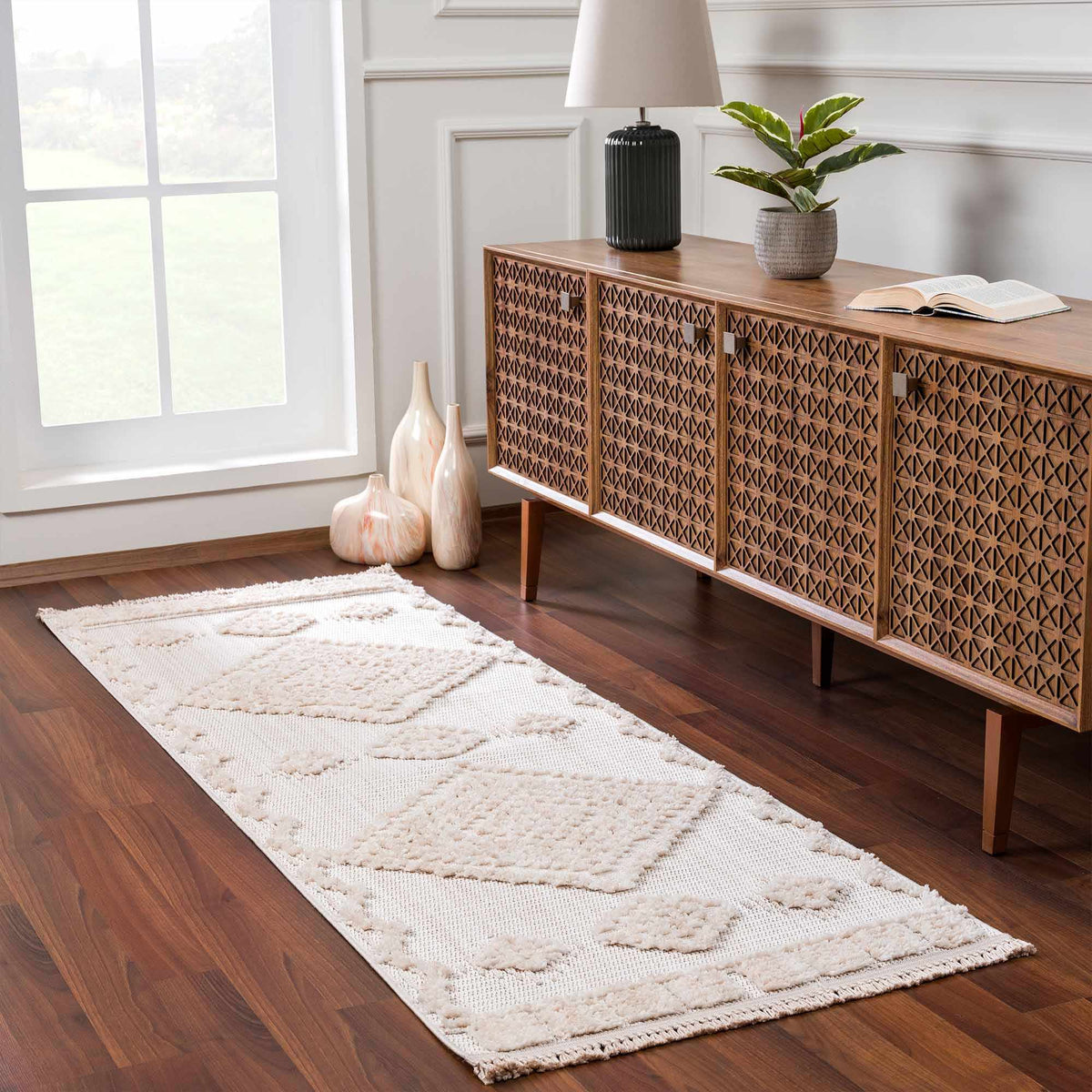Rosales High Low Pile Elegant Soft Cream Handcrafted Rug
